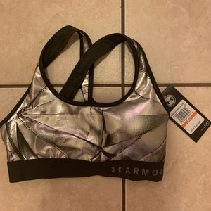 UA silver black sports bra new with tag size small